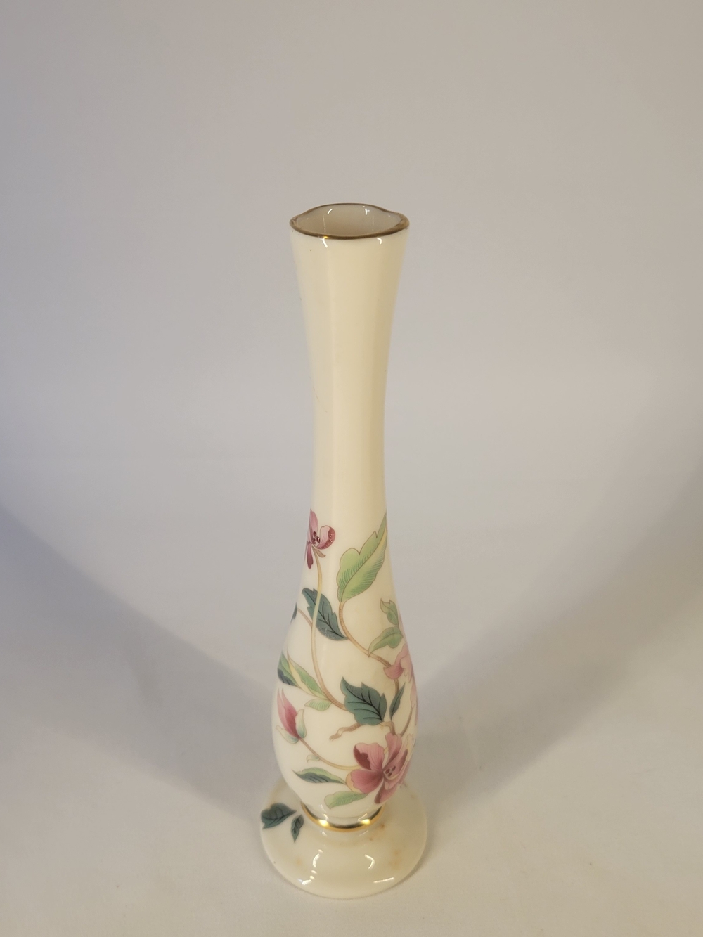 Lenox Barrington Collection Floral Bud Vase Cream Gold Trim 8"